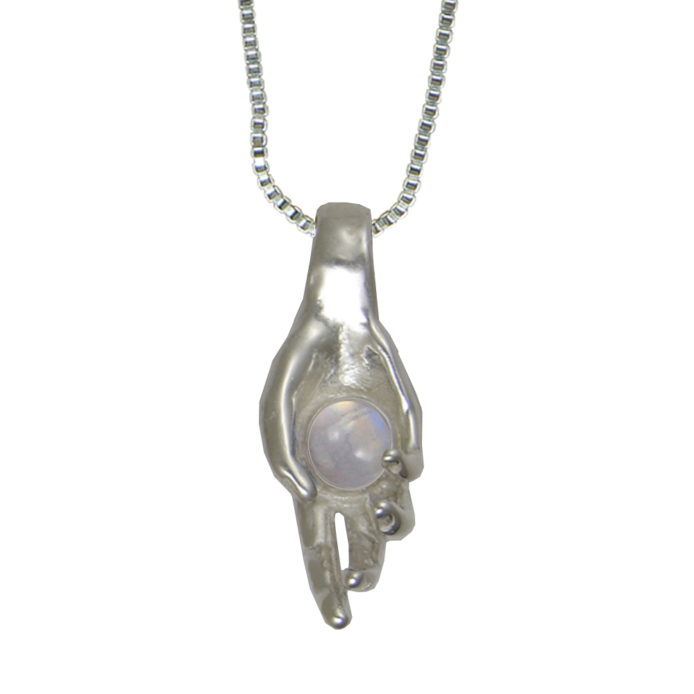 Sterling Silver Healing Hand Pendant With Rainbow Moonstone